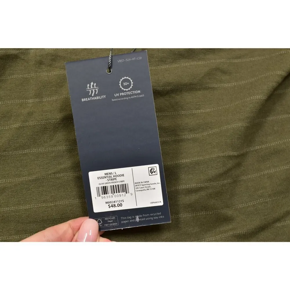 VRST Essential Hoodie Striped UV Protect Breathable Long Sleeve Green Size L NEW - Picture 5 of 8